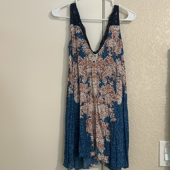 Free People xs Floral Lace-Trimmed Blue Dress - Picture 2 of 7